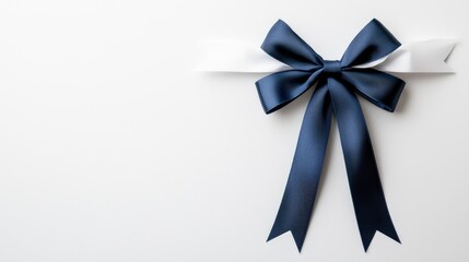 Elegant navy blue ribbon bow on white background minimalist gift celebration design