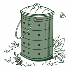 Compost Bin With Grass And Leaves Vector Illustration