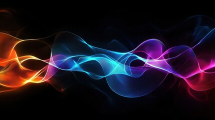 Fototapeta premium Swirling waves of vibrant colors flow smoothly against a black backdrop, creating an enchanting visual effect that suggests energy and movement