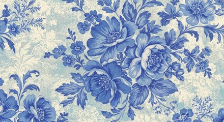 Obraz premium Blue Floral Pattern Textile Design - Elegant blue floral pattern on a light background, perfect for fabric, wallpaper, or home decor