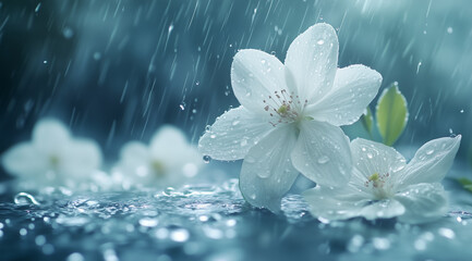 spring flowers fighting the raindrops