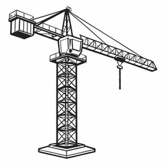 Isolated Construction Crane Vector Illustration Black And White Outlines Industrial Machinery
