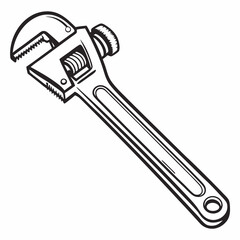 Adjustable Pipe Wrench Tool Illustration Black And White Plumbing Equipment Vector Graphic