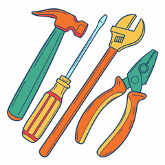 Colorful Hand Tools Illustration Vector For Construction Repair Or Home Improvement Projects