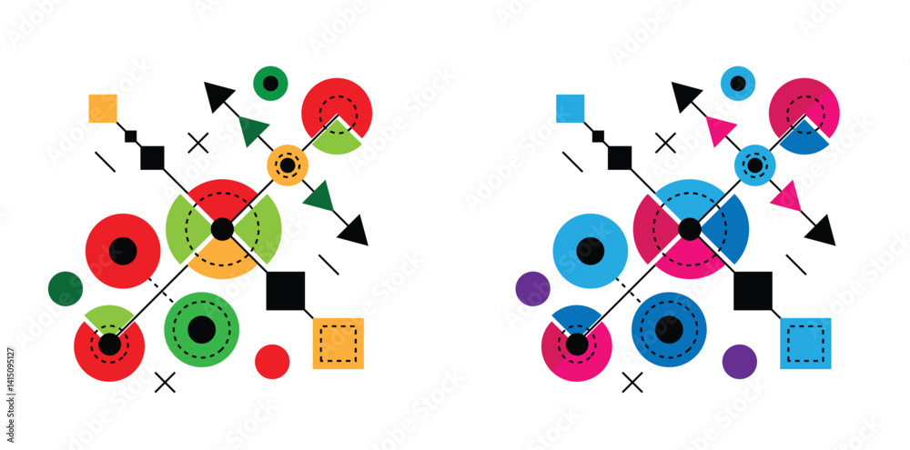 Poster Line Art Different Geometric Figures Design Element Colorful Set. Graphic design for website and abstract technology vector art
