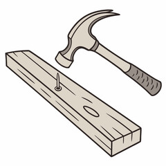 Hammer Nailing Wood Plank Vector Illustration For Carpentry And Home Improvement Projects