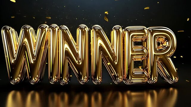 Golden Winner Typography Celebration Animated on a Black Background, Awards Event