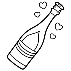 Champagne bottle with hearts Line art vector