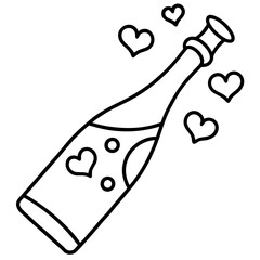 Champagne bottle with hearts Line art vector
