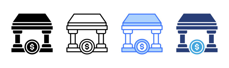 Bank Building icon sheet multiple style collection