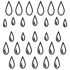 Vector silhouette of multiple small raindrops falling in a random pattern