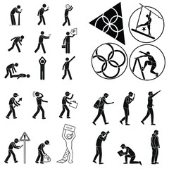Set of people icons in black and white man and woman. Vector illustration of group of stylized people in black and whith.