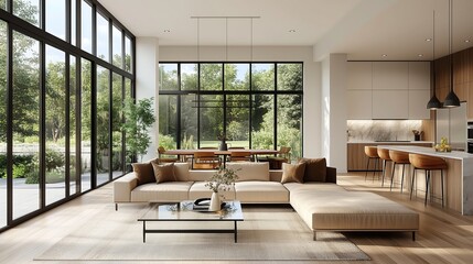 Fototapeta premium Modern Living Room with Natural Light and Minimalist Design