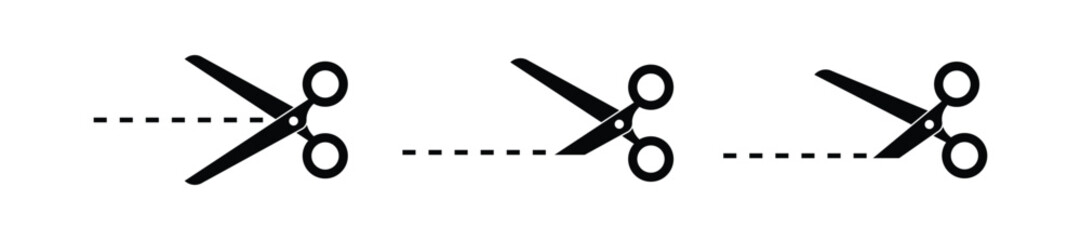 Scissor cutting paper with  black dotted line vector.