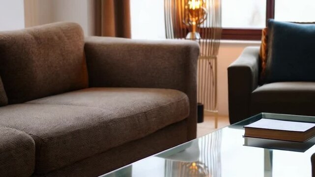 Modern Living Room Interior With Sofa, Armchair, Floor Lamp And Coffee Table