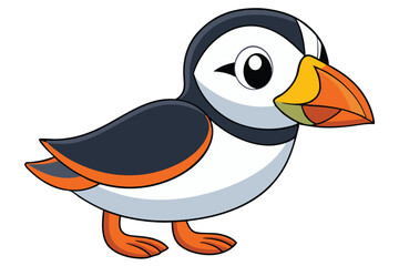 Cute blue cartoon Puffin  character with a funny smile, a vector illustration of a happy baby bird icon