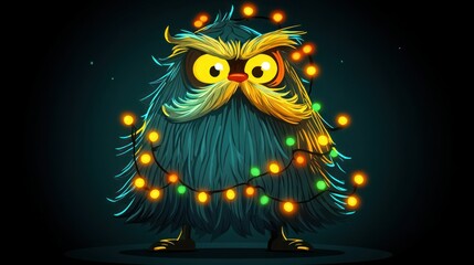 Ferocious furry creature adorned with Christmas lights
