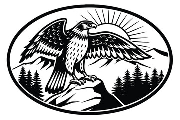 Wild eagle silhouette vector illustration design with black wings flying in nature