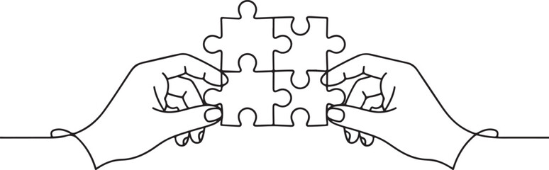   Minimalistic vector art showing two puzzle pieces fitting together with a paper airplane flying away. Represents connection, solutions, success, and forward-thinking. Ideal for creativity and collab