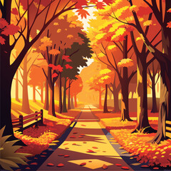 Autumnal path through golden trees.