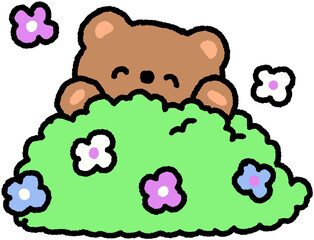 덤불 속 곰돌이 일러스트 스티커