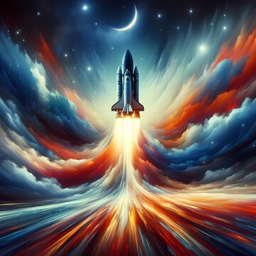 Spacecraft takes off, space shuttle launch