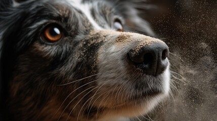 Dog portrait desert dust hyperrealistic art natural environment close-up capturing emotion