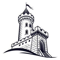 Castle Tower Silhouette Logo in Vector Style
