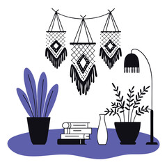 Cozy Bohemian Home Interior with Pillows and Decor Illustration