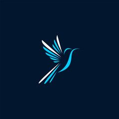 Colibri Logo isolated on dark blue background. Design colibri for logo, Simple and clean flat design of the colibri logo template. Suitable for your design need, logo, illustration, animation.