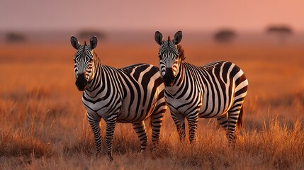 Fototapeta premium Two Zebras at Sunrise (1)