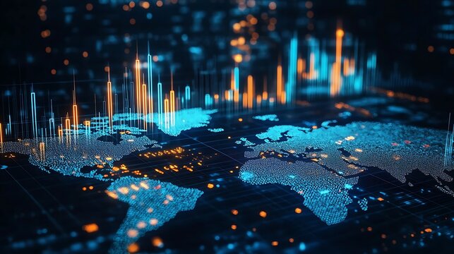 A digital platform showing global investment trends, tracking international stock markets, currency exchange rates, and foreign investments.