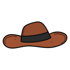 Hand drawn cartoon brown hat on white background.