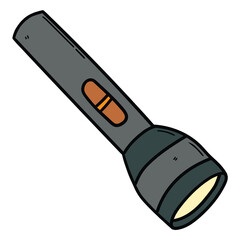 Hand drawn cartoon gray handheld flashlight on white background.