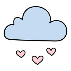 Hand drawn cartoon rain of hearts on white background.