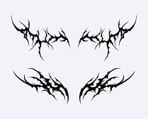 Symmetrical tribal cyber sigilism brutalism element clip art vector collection for streetwear clothing design tattoo sticker editable