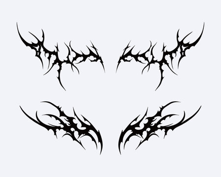 Symmetrical tribal cyber sigilism brutalism element clip art vector collection for streetwear clothing design tattoo sticker editable