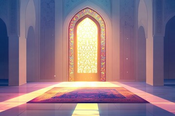 Illuminated Doorway in an Elegant Architectural Space with Carpet