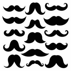 Set of Black Silhouette Mustache Icons in Various Styles