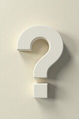 A Three-Dimensional White Question Mark on a Pale Background Representing Inquiry and Uncertainty