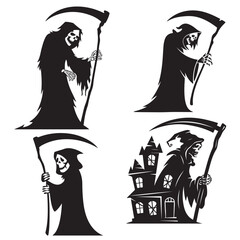set vector various halloween grim reaper silhouettes
