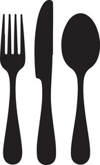 Spoon, knife, fork silhouettes icons.
