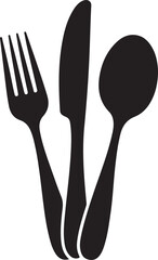 Spoon, knife, fork silhouettes icons.