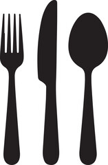 Spoon, knife, fork silhouettes icons.