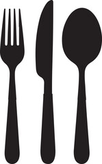 Spoon, knife, fork silhouettes icons.