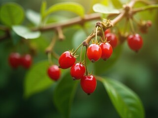 medicinal herbs and berries, traditional medicine Bunch of red berries hanging from a tree branch. The berries are ripe and ready to be picked