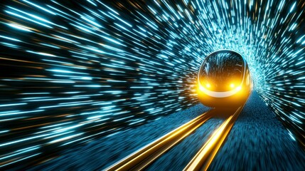 Futuristic High Speed Train in Luminous Tunnel
