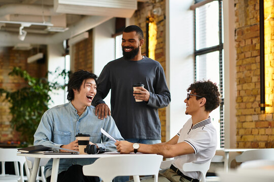 Colleagues sharing laughter and ideas in a cozy office space during a productive workday