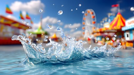 Water splashing on carnival ride amusement park close-up photography bright atmosphere dynamic viewpoint exciting concept