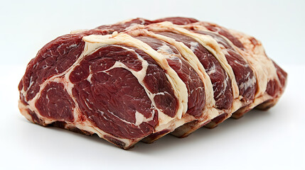 Fototapeta premium thick raw beef rib roast with marbled fat, ideal for slow cooking, displayed on white background